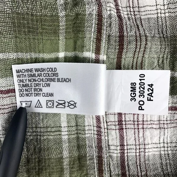 Orvis Mens Small Crushed Herringbone Green Plaid Crinkle Cotton Shirt Active Fit